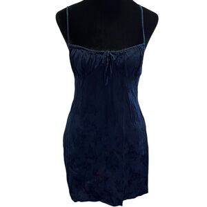 motel rocks navy blue floral embroidered milkmaid dress small